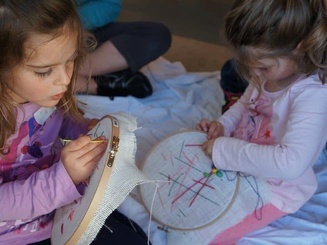 children sewing
